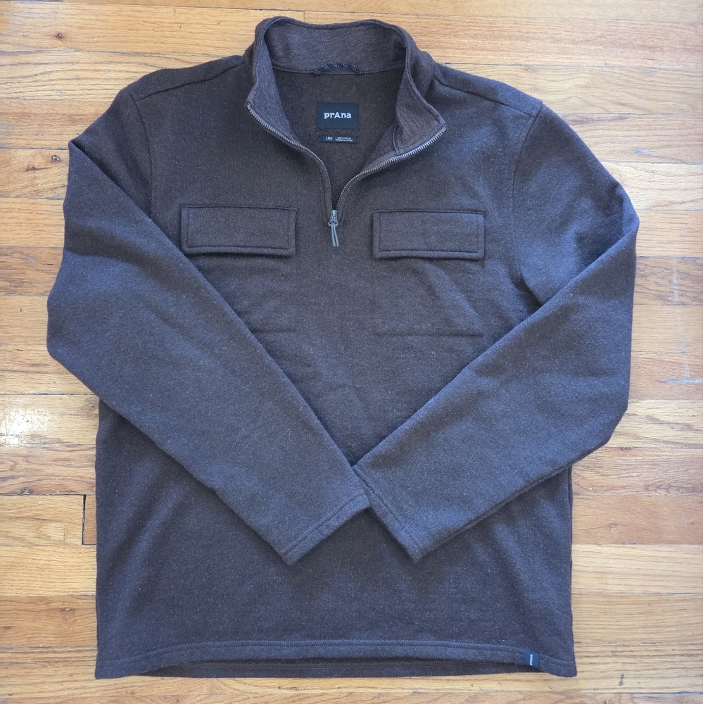 prAna Brookland 1/4 Zip Wool Blend Sweater Mens Med Brown Pullover Jacket